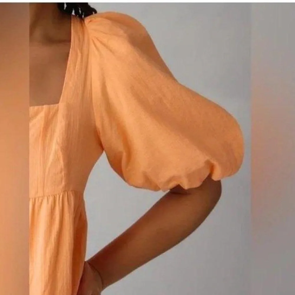 Anthropologie casual orange puffer sleeve dress - Picture 3 of 4